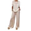 White Oversized Short Sleeve Shirt and Off-White Wide Leg Drawstring Pants Set