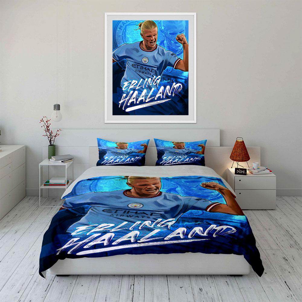 "Blue Erling Haaland Bedding Set" Bedding Duvet Cover Set Duvet Cover Pillowcases (1 * Duvet Cover 2 * Pillowcases, Without Duvet Insert)