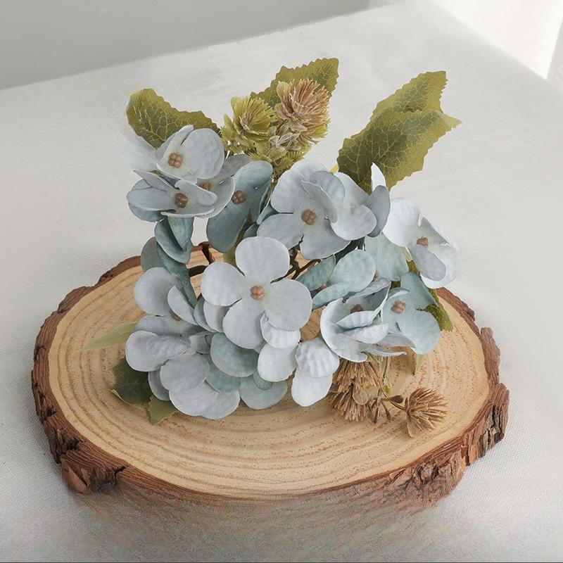 12pcs Artificial 5-Fork Hydrangea Branch Silk Fake Flowers Restaurant Decoration Champagne Monica Hydrangeas Simulation Flowes