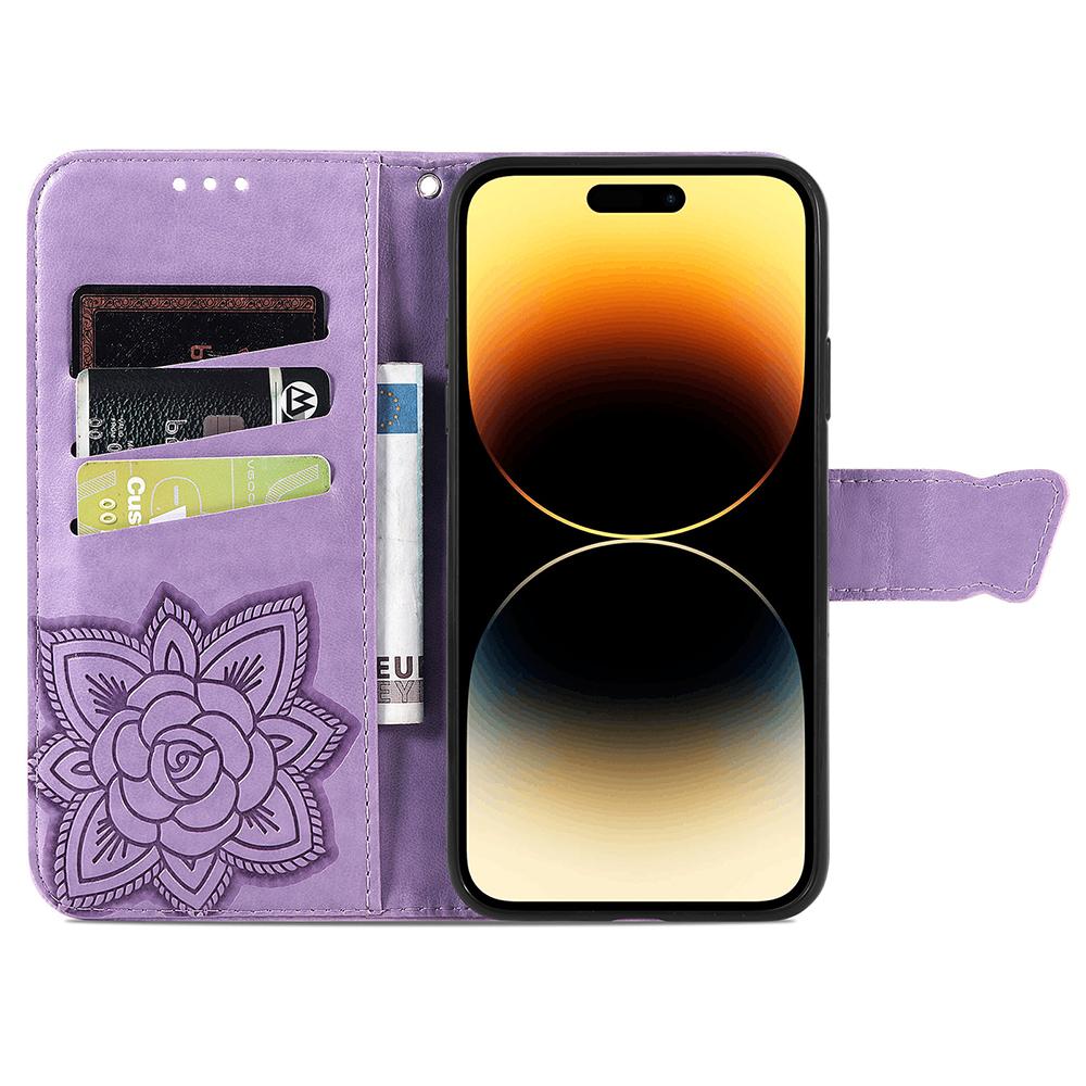 For iPhone 15 Pro Max Stand Wallet Case Butterfly Imprinted PU Leather Protective Phone Cover