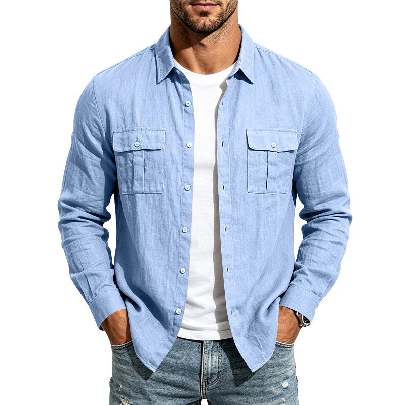 Men S Linen Blend Long Sleeve Casual Loose Work Shirt