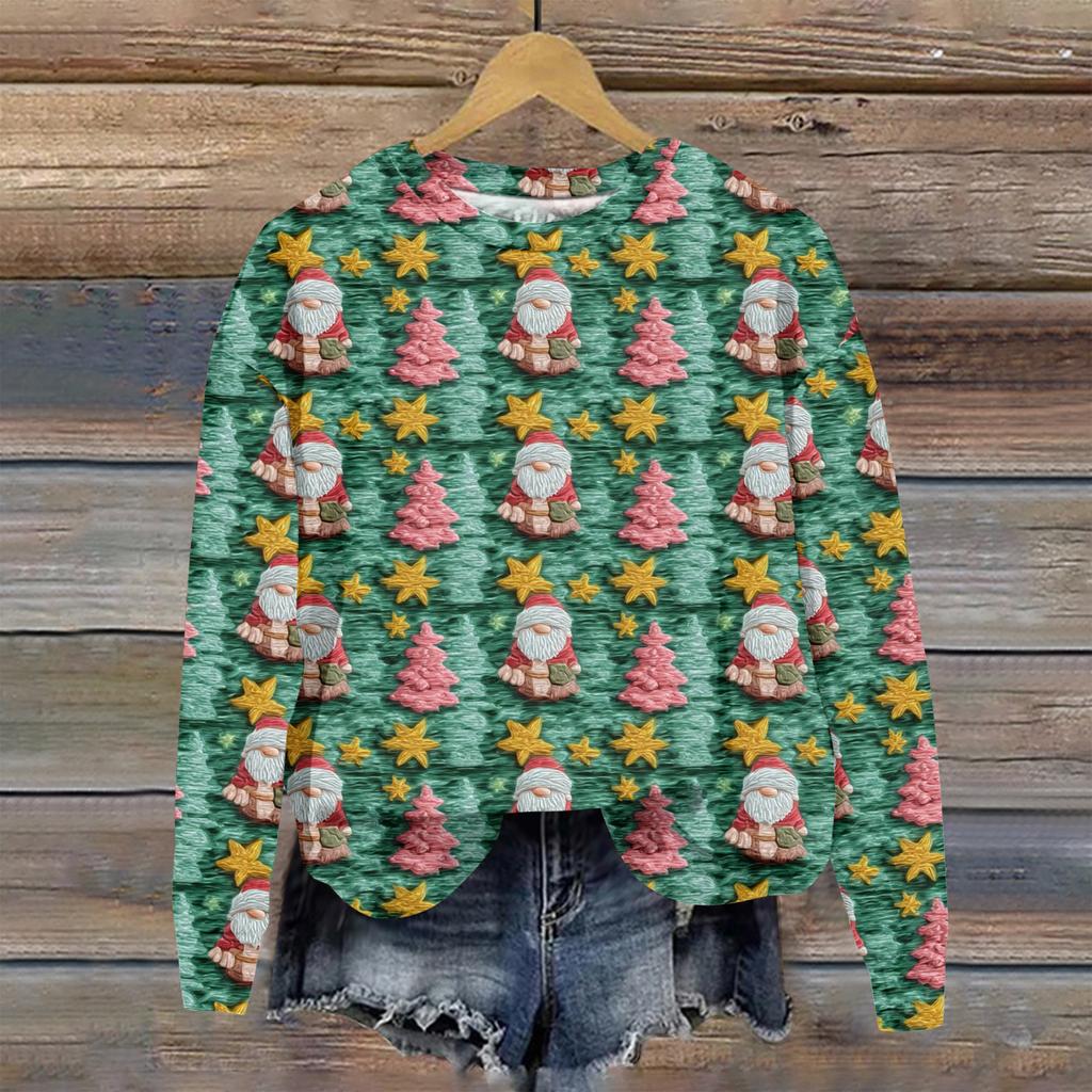 Women's Christmas Printed Casual Fashion Long Sleeve Round Neck Pullover Top
