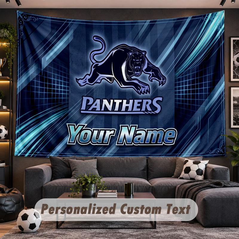 Wall Hanging Tapestry Custom NamePenrith Panthers Pattern Personalized Printed Fabric Wall Decor