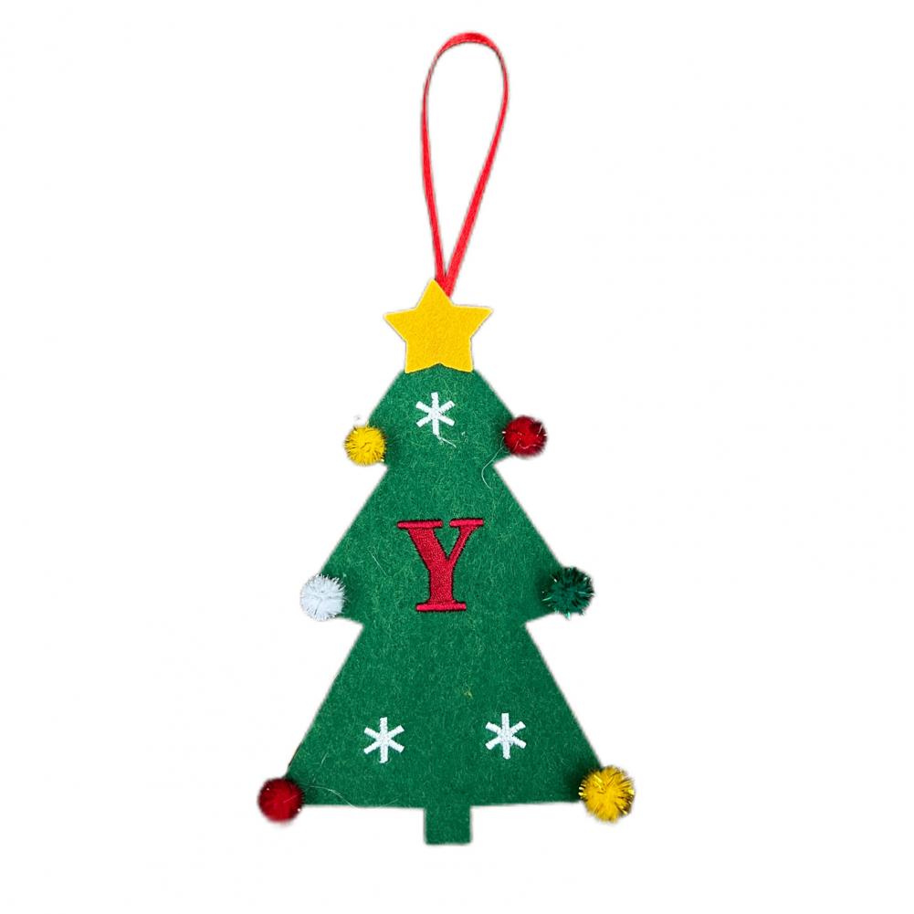Christmas Tree Pendant Ornament with Lanyard 26 Letter Design Felt Fabric Holiday Xmas Tree Hanging Decoration