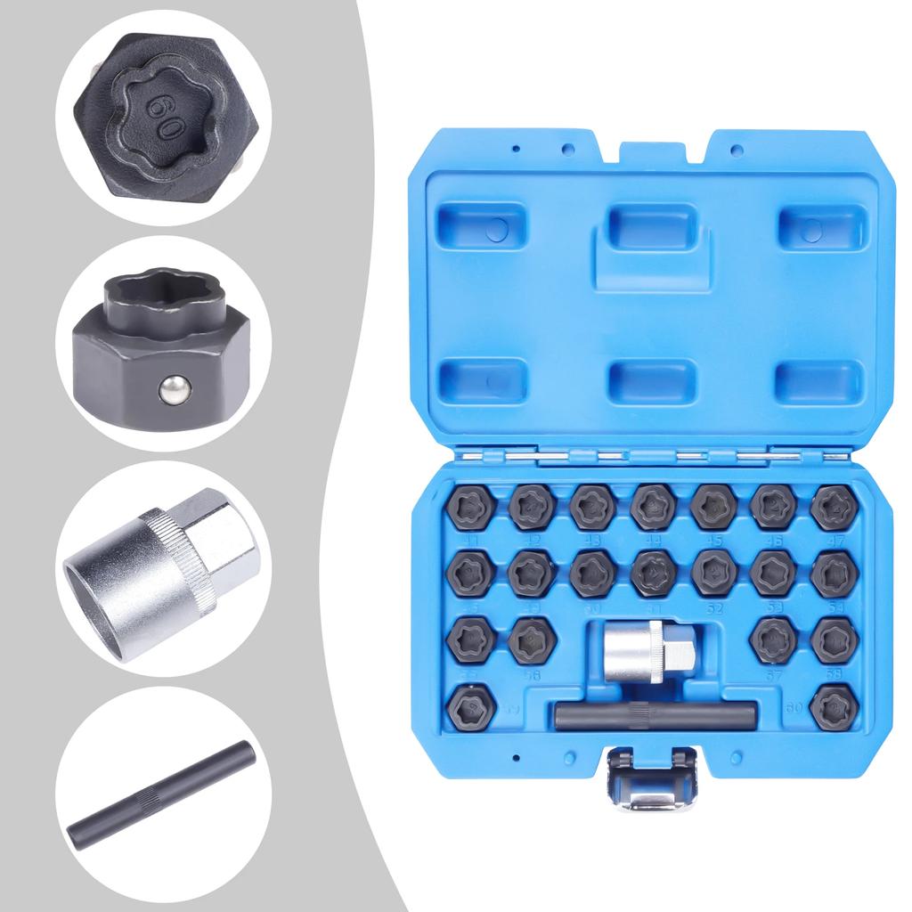 1/2" Drive Cr-Mo Steel Anti-Theft Lug Nut Key Set, 22pcs Wheel Lock Removal Tool - Time-Saving Car Repair Kit Fit All BMW Models