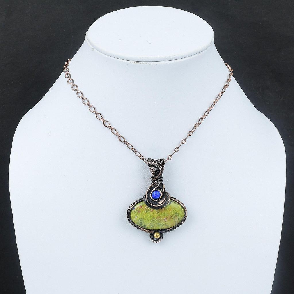 Stichtit Anhänger Lapislazuli Anhänger Kupferdraht gewickelt Anhänger Handarbeit Stichtit Schmuck Edelstein Anhänger Geschenk für Frau Kupferschmuck