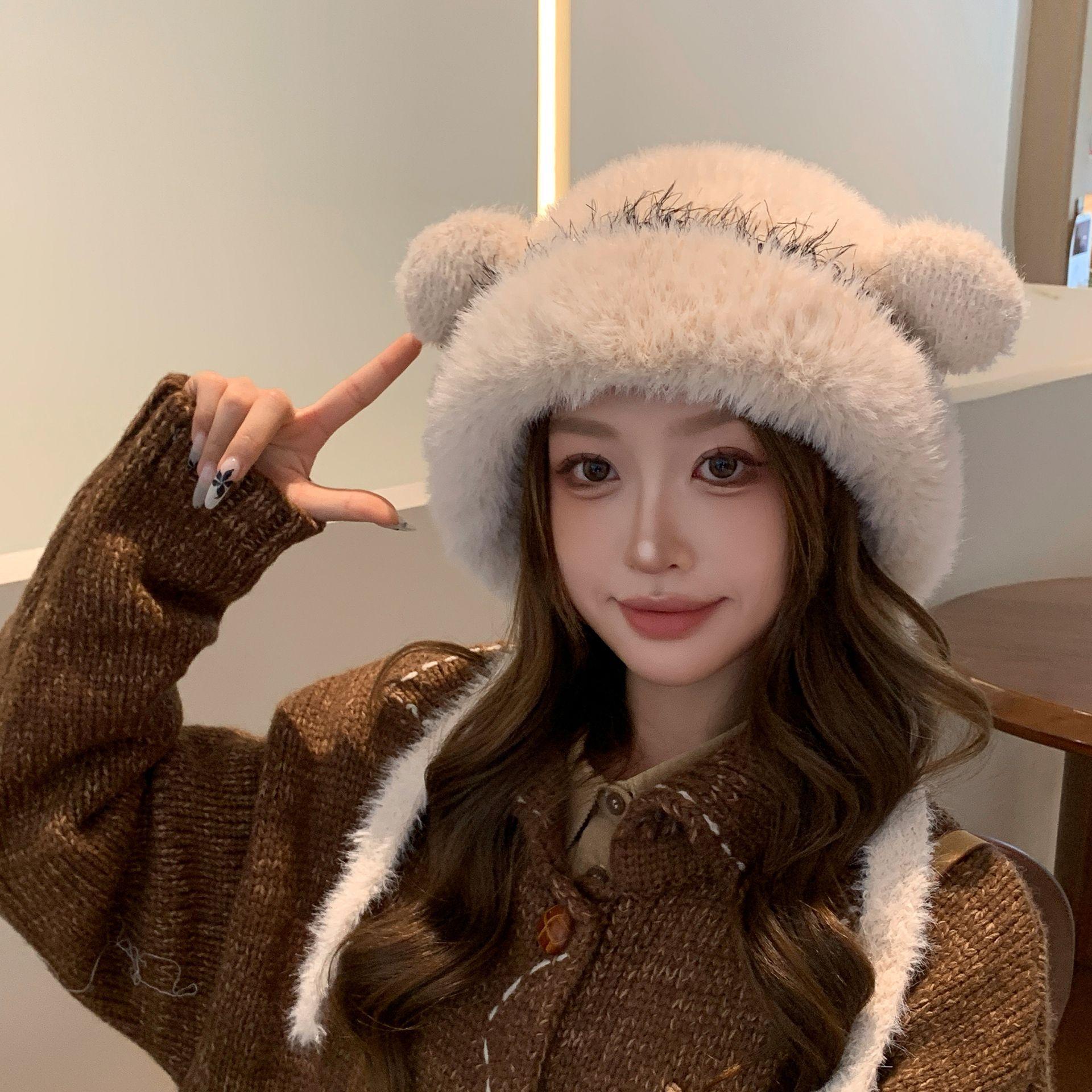 

Новое поступление Плюшевая шапка с ушками женская Осенне-зимняя шапка-бини, Теплая ветрозащитная повседневная вязаная шапка Оптом One Size бежевый