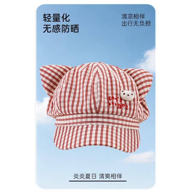 Cute Cat Ears Striped Octagonal Hat Women Spring Summer Fresh Versatile