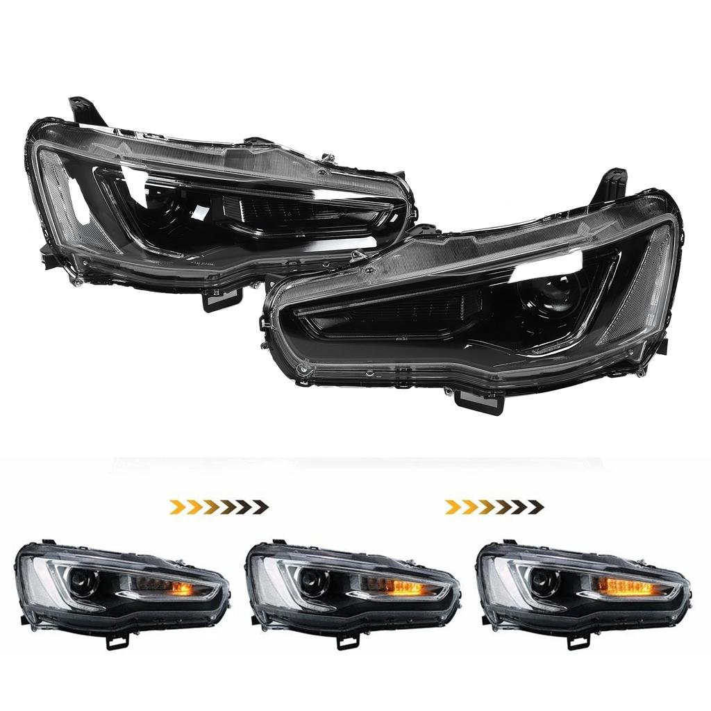 LED Dual Beam Projector Dynamic Headlights Blackout Fit for LancerEvo X 2008?2017 LHD