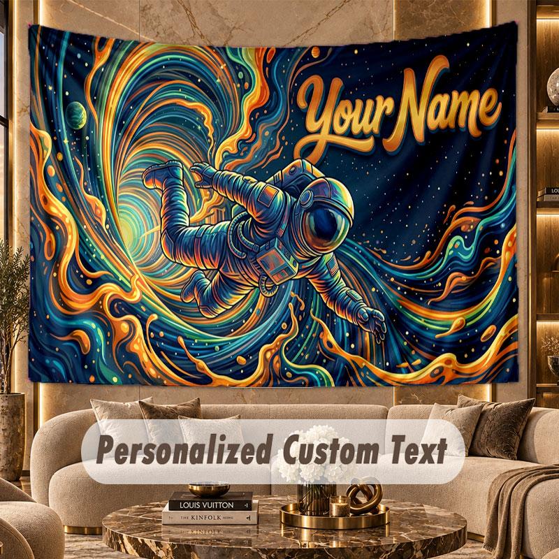 Astronaut Space (135) Theme Personalized Tapestry Custom Name Text Wall Hanging Tapestry Home Background Decoration