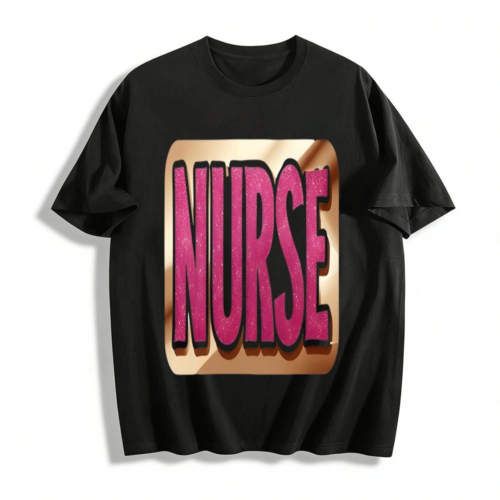 

Glittery NURSE Letter Print Casual Top For Medical Workers Pure cotton T-shirt XXS