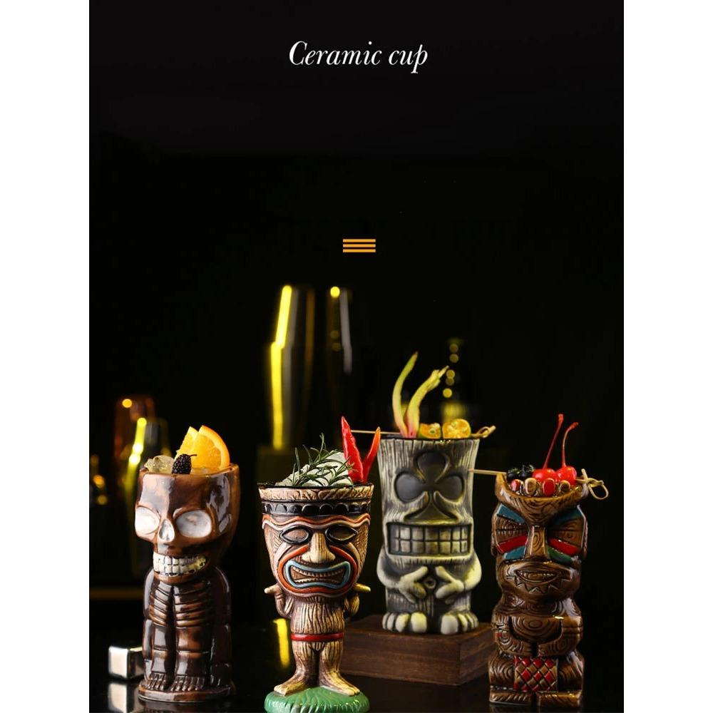 Tiki hrnky Keramické havajské hrnky na párty Luau Nádobí na pití, roztomilé skleničky na exotické koktejly, Tiki bar