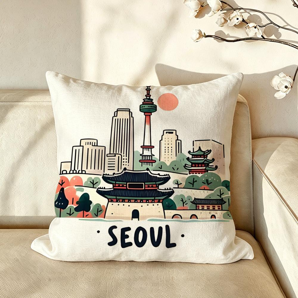 Art SSouth KKorea CCulture Series Cushion Cover Pillow Case Antidustmite Pillowcase Silky Short Plush Sofa Cushion Cover Hot