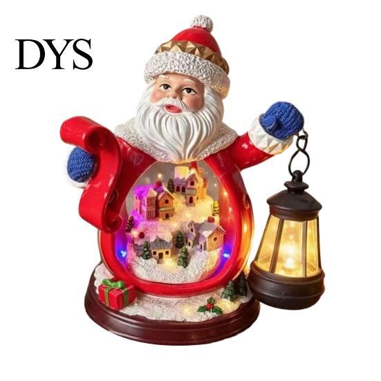 Winter Santa Figurine Christmas with LED Light, Glowing Claus Resin Statue Statue, Snow Landscape Desktop Decoration for Party Favors Decor
