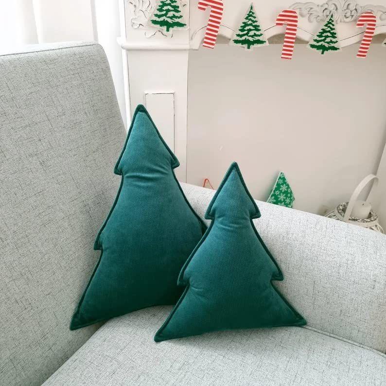 Christmas Tree Shape Cushion for Living Room Sofa (Pack of 2, 16x16 Inch, Green) Christmas Theme Cushion, Sofa Cushion, Christmas Decor