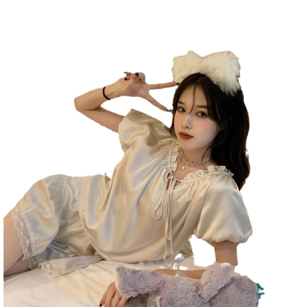 Ice silk pajamas women's summer thin sweet princess short-sleeved pants Internet celebrities ins wind silk loungewear two-piece set