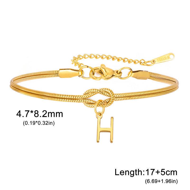 Stainless Steel 26-Letter Bracelet & Anklet with Double-Layer Knotted Snake Bone Chain