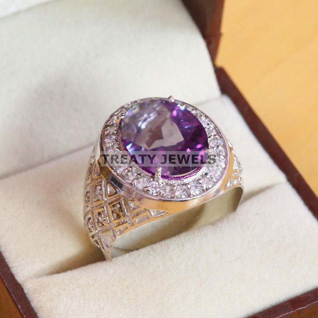 Alexandrite Oval Cut Gemstone With 925 Sterling Silver Ring For Men's #A600 JL375656746678