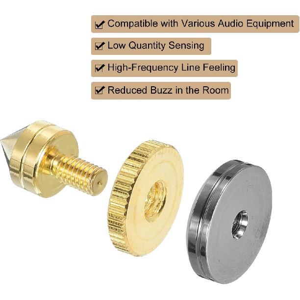 

MECCANIXITY 4pcs Gold Speaker Spike Kit Shockproof Adjustable Copper Speaker Spike Isolation with Speaker Spikes Pads Mat,Double-Sided Adhesive for