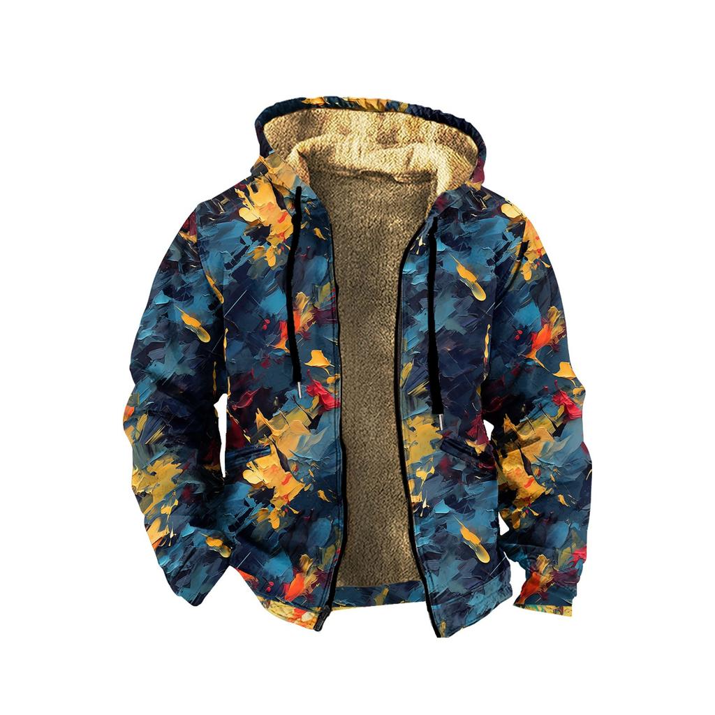 Men's Print Jacket Men's Spring And Autumn Casual Trend Zipper Hooded Jacket