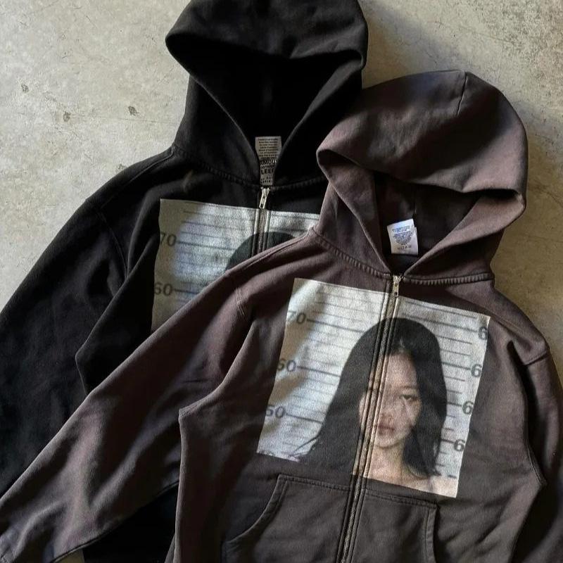 Grenzüberschreitender amerikanischer Streetstyle Y2k Gothic Hoodie Mädchen Print Reißverschluss Pullover Cardigan Jacke Top