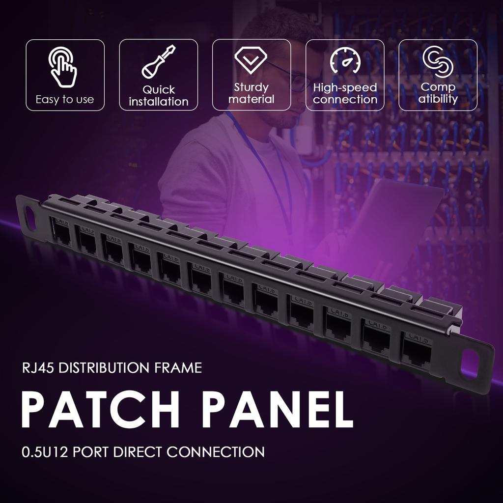 12 Port Patch Panel Compatible for DeskPi RackMate T1/T0/T2 10inch 0.5U CAT6 Network Patch Panel Server Rack/Network Cabinet
