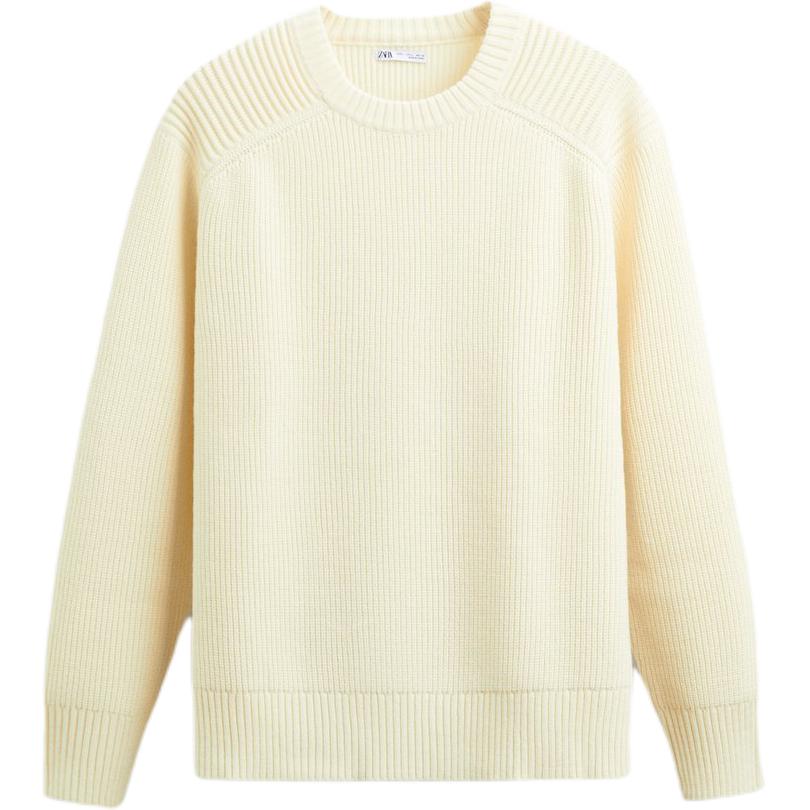 

Zara Plain Simple Round Neck Pullover Knit Sweater Men sweater White 5755401-712 M