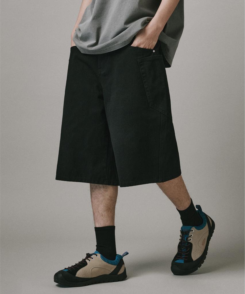 Beodeonteu Layered Cargo Twill Cotton Bermuda Shorts [Black]