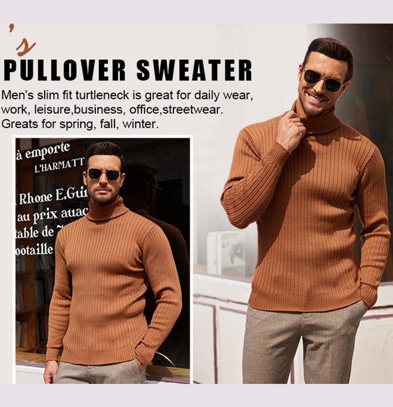 Men's Autumn/Winter Vertical Stripe High Neck Sweater - Slim Fit Warm Pullover Knitwear