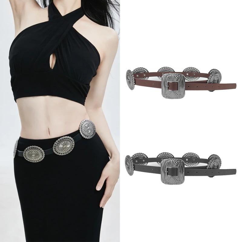 Mei Ins Western Cowboy Women's Retroy2k Hot Girl Accessories Belt Punk Heavy Industry Carved Fashion Wide Girdle