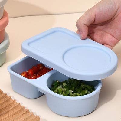 Seasoning Box Food-Grade Silicone 360 Degree Leak-Proof Double Compartments Food Container Microwave Safe Refrigerated Storage Box