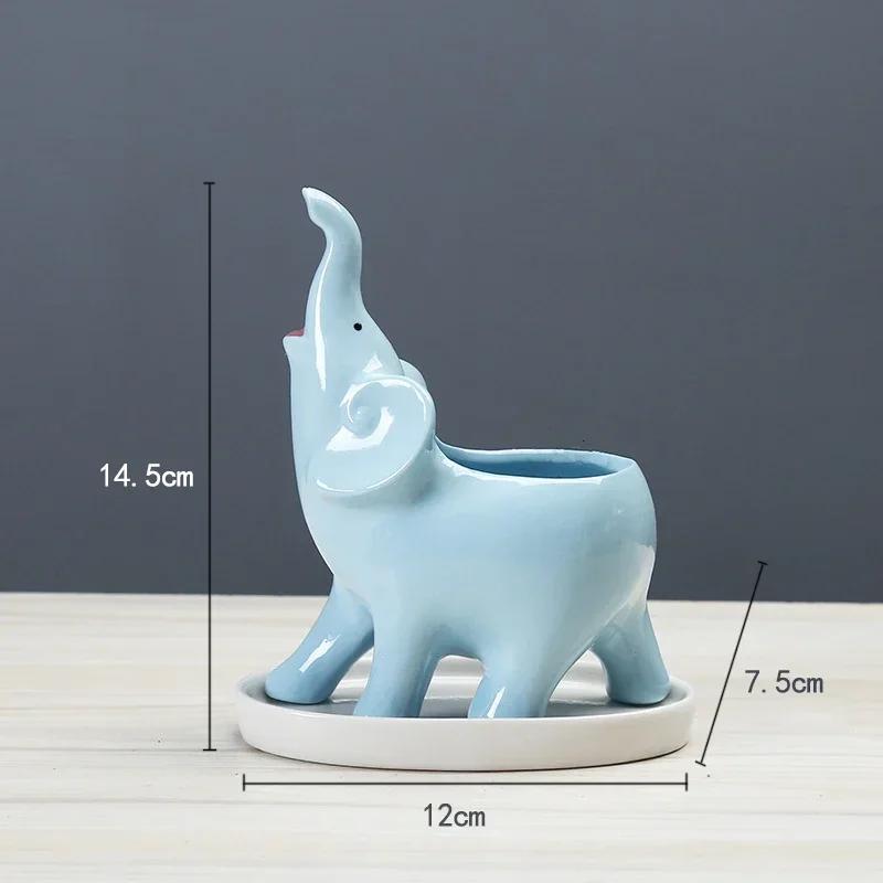 Elephant Decorative Ceramic Flower Pot for Succulents – Mini Cactus Planter with stand, Elegant Home Garden Decor