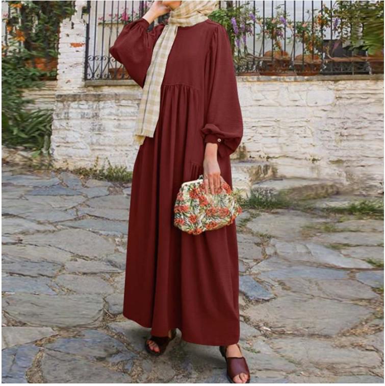 

2022 Middle East Women s Solid Color Long Pullover Round Neck Dress 3XL червоний