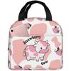 Pink Cartoon Cow Print Women Insulated Lunch Bag Milk Reusable Water-Resistant Cooler Lunch Tote Box Portable Bag
