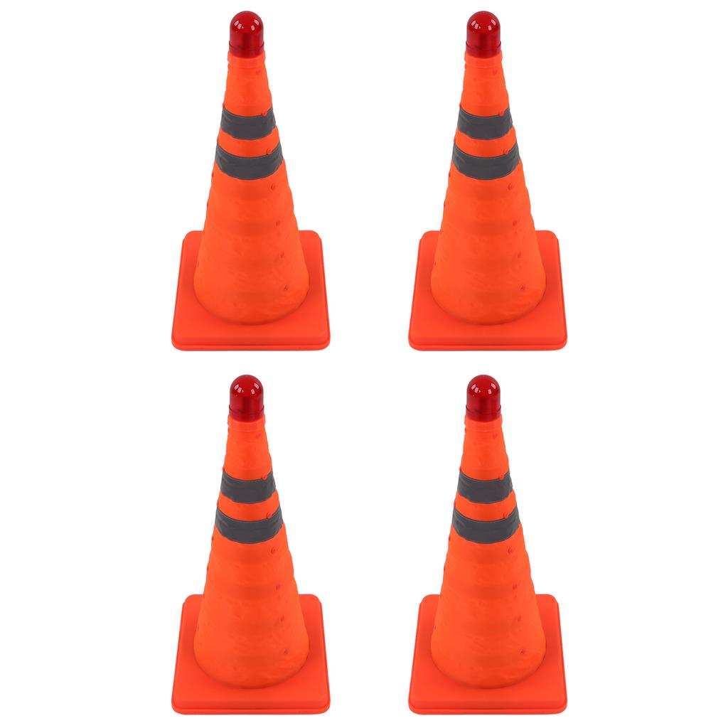 4Pcs Collapsible Traffic Cone Orange Reflective Pop Up Foldable Construction Parking Safety Cone with LED Light 18inch