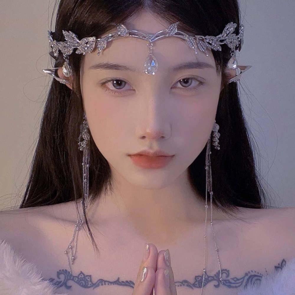 Exquisite Crystal Forehead Accessory Elegant Bride Shiny Hair Hoop Elf Rhinestone Headband Wedding