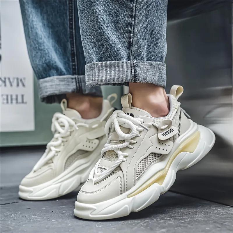 Men Running Shoes Thick Bottom Mesh Breathable Sports Casual Footwear Trending Outdoor Walking Sneakers Adult New 39-44