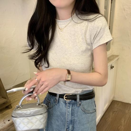 Women Slim Fit T-shirt O-neck Short Sleeve Pullover Tops Solid Color Stretchy Soft Tee Shirt Streetwear