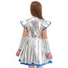 Girls Alien Costume Shimmering PU Patchwork Dress Cap Sleeve Arm Warmers Space Theme Halloween Outfit