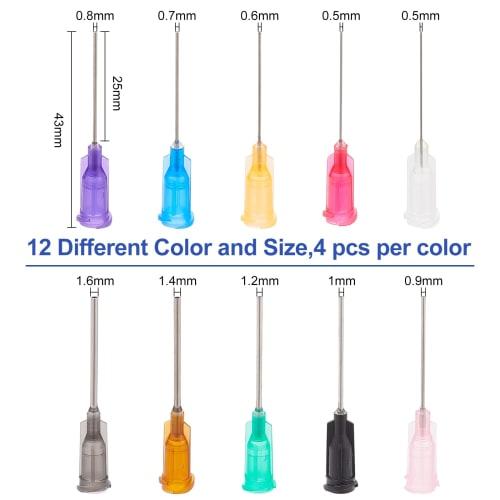 BENECREAT 100-Piece 10-Size Adhesive Needles, Plastic and 201 Stainless Steel, Mixed Colors and Sizes, Replacement Needles, Dispenser Needles, Syringe
