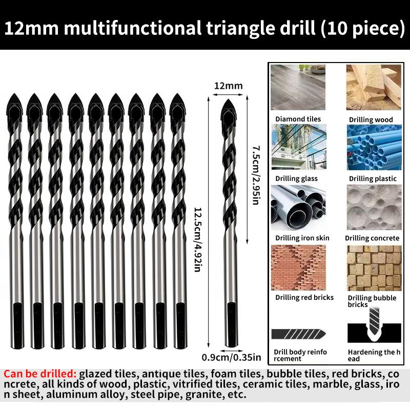 Multi-Functional Triangle Diamond Drill Bit Set – Carbide & Tungsten for Ceramic, Tile, Concrete, Brick, Wood, Glass & Metal