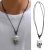 Gothic Bone Skeleton Head Skull Pendant Necklace Adjustable Wax Cord for Men Women Halloween Gift Hip Hop Party Jewelry