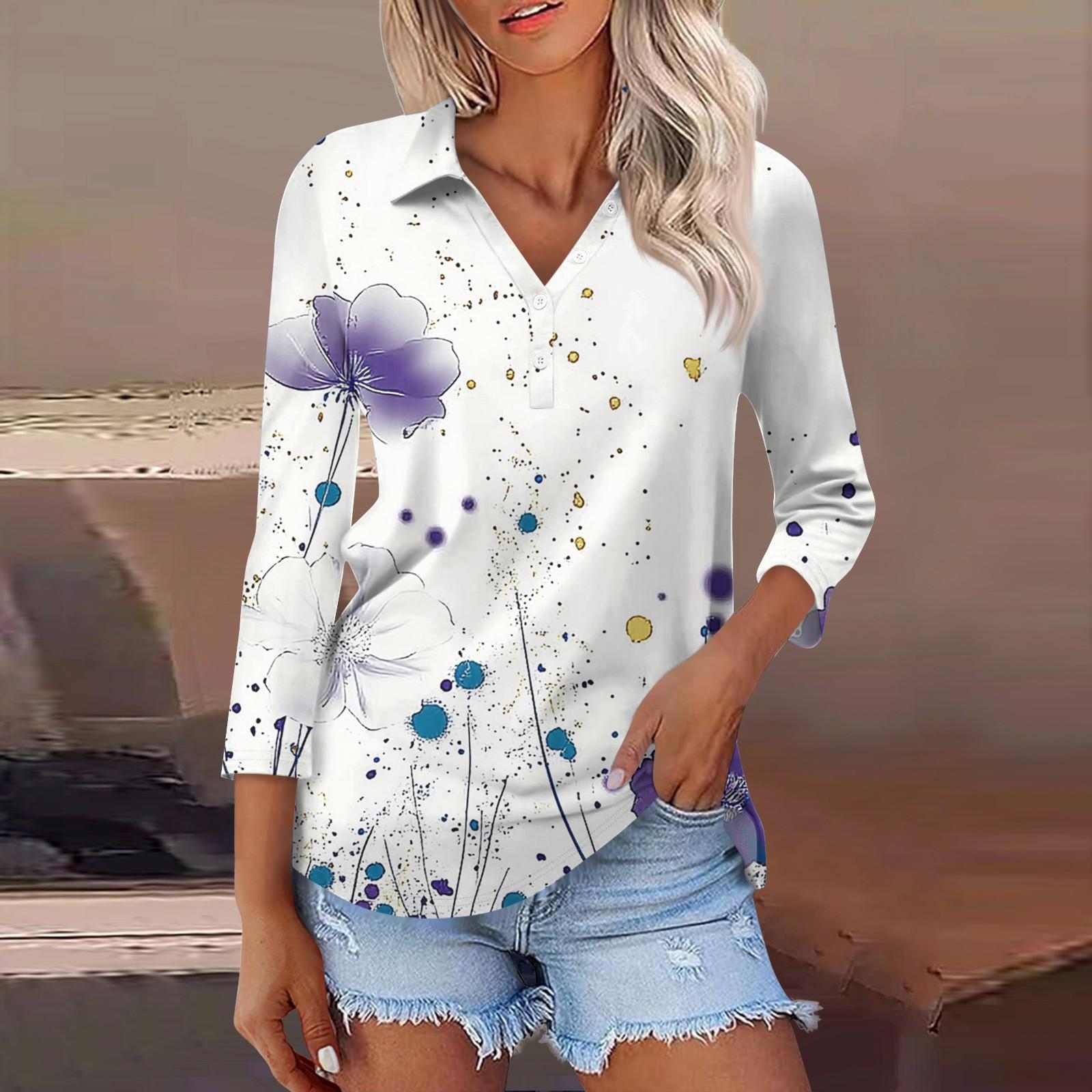 

Женская модная повседневная рубашка с отворотом и рукавом 3/4, женские топы на пуговицах XL белый