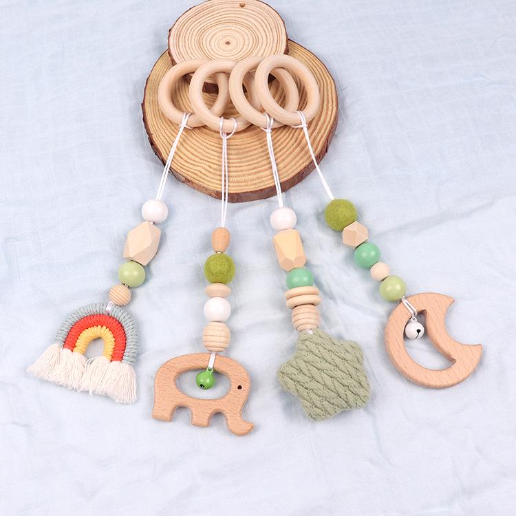 Kids' Fitness Rack Decor: Cotton Thread Rainbow, Stars, Wooden Moon, & Elephant Hanging Set