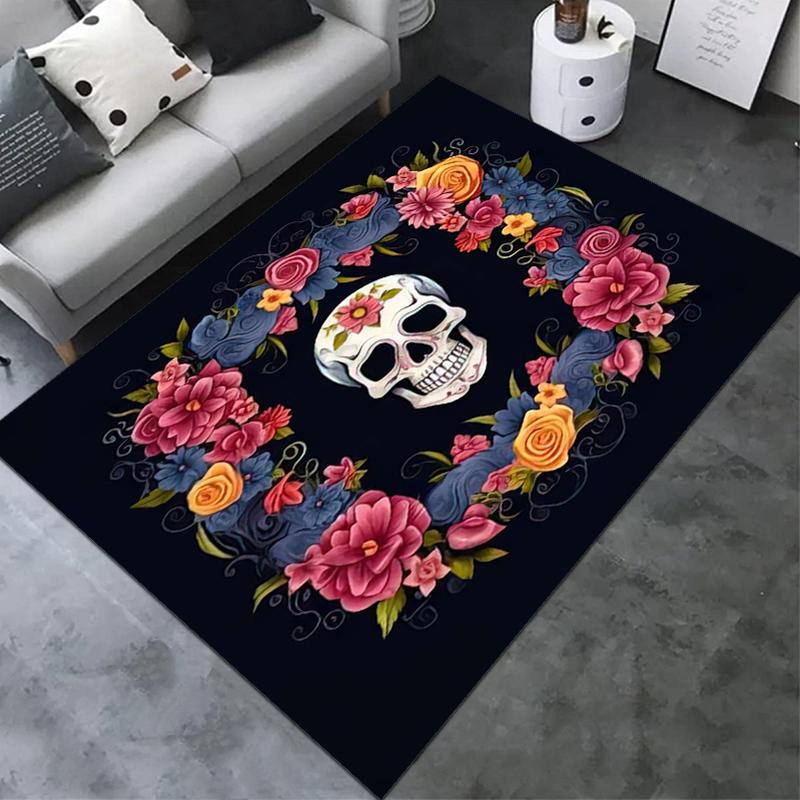 1PC Skull Dark Gothic Pattern printed Carpet Rug for Living Room Bedroom Home Sofa Decoration,Non-slip Floor Mat Floor mat