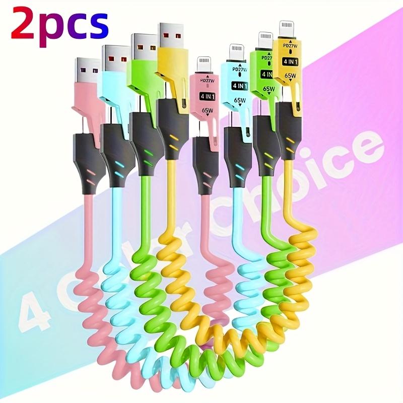 2pcs 4-in-1 Fast Charging USB-C To Type-C Cable, Retractable Spring Coiled Charger Cord for IPhone 16/15/14/13/12/11, for Huawei, for Samsung