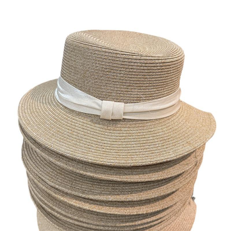 French flat top sunscreen straw hat women's summer seaside vacation sun hat Internet celebrity straw woven wide brim small fresh top hat