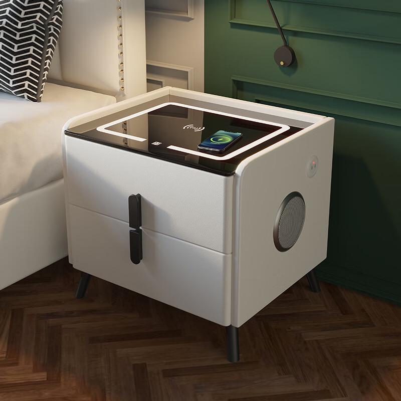 Smart Bedside Nightstand with LED & Wireless Charging