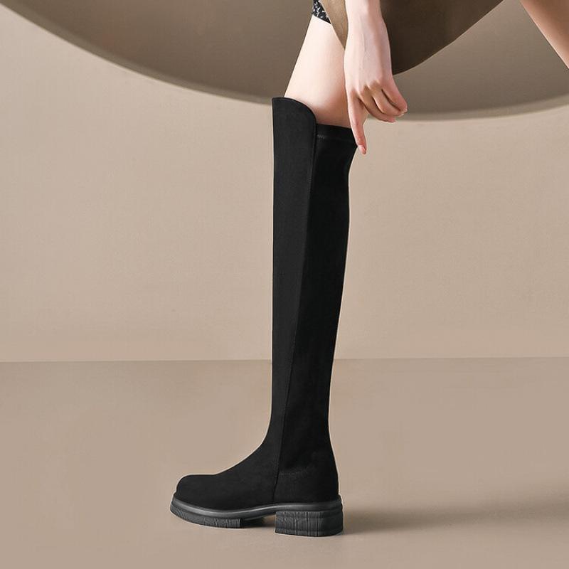 New Women's Suede Over-knee Boots Thick-soled Non-slip Large-size Sleeve Women's Boots Autumn and Winter European and American Rubber-soled Wom