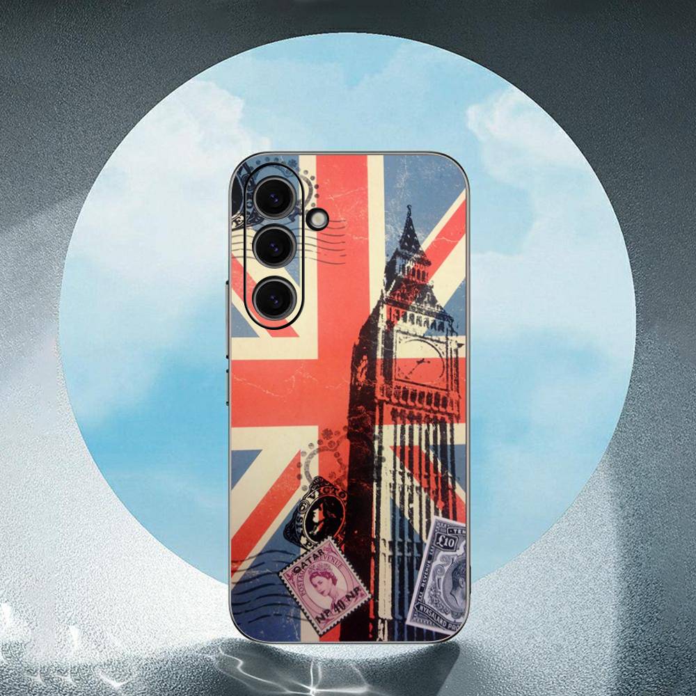 Uk Flag For Samsung Galaxy S25 S24 S23 Ultra S22 S21 Plus S20 Black Soft Silicone Protective Case